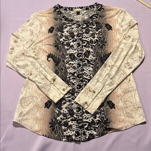 Dana Buchman Black and Cream Floral Blouse